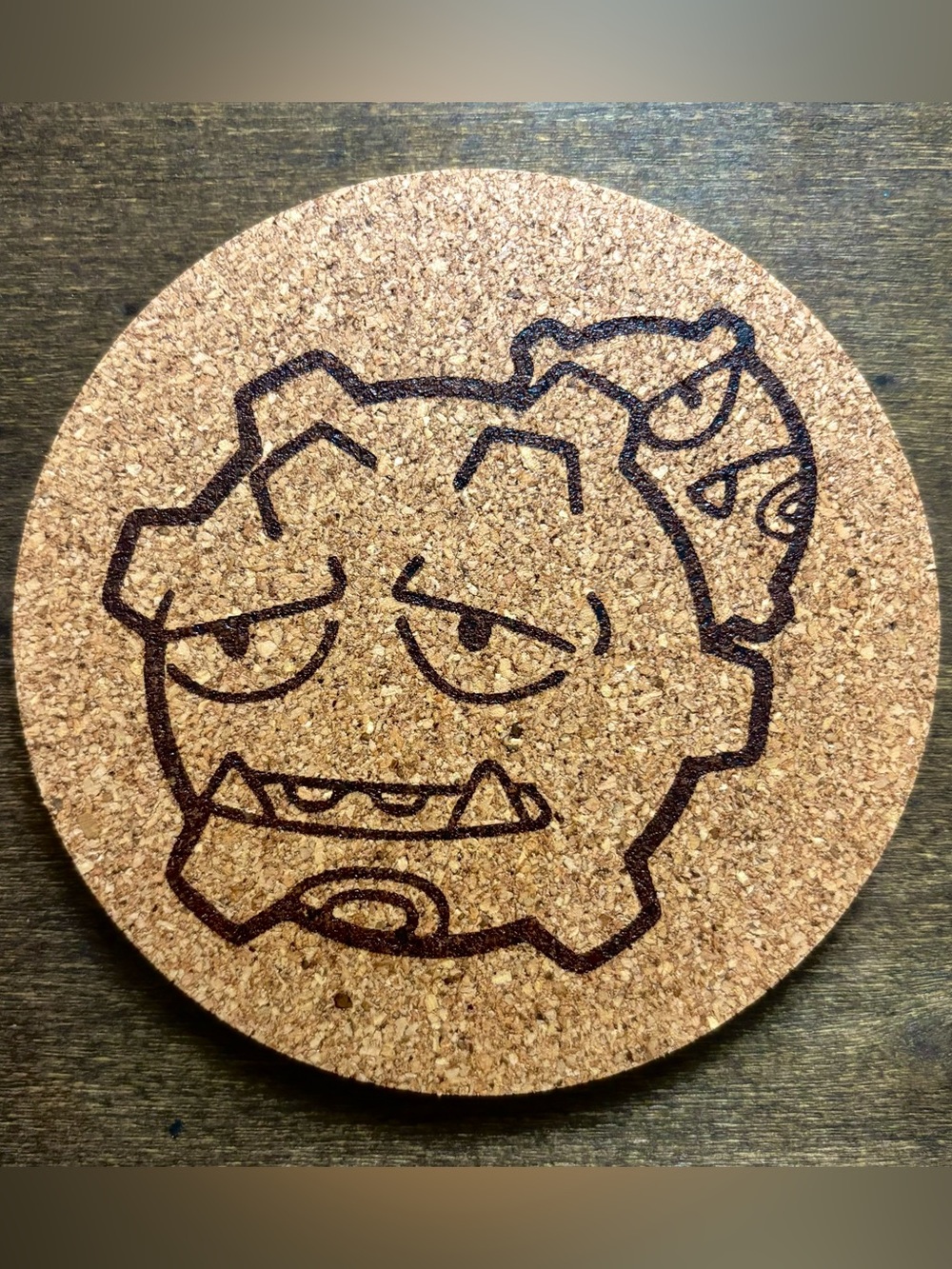 Pokemon Weezing Face Laser Engraved Cork Coaster